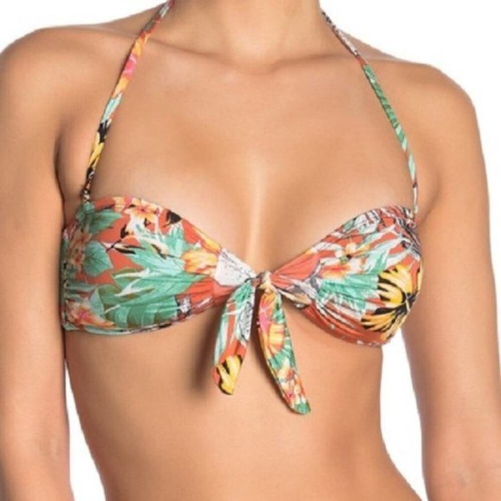 Copper Tropical Bandeau Bikini Top LARGE Halter Convertible Nordstrom Swim NEW